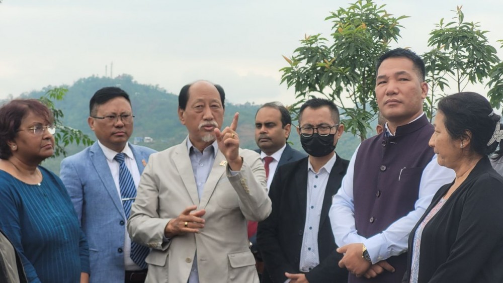 Chief Minister Neiphiu Rio, Health & Family Welfare Minister P Paiwang Konyak and others during the inspection of Nagaland Institute of Medical Sciences and Research  at Phriebagei, Kohima on June 20. (Morung Photo)